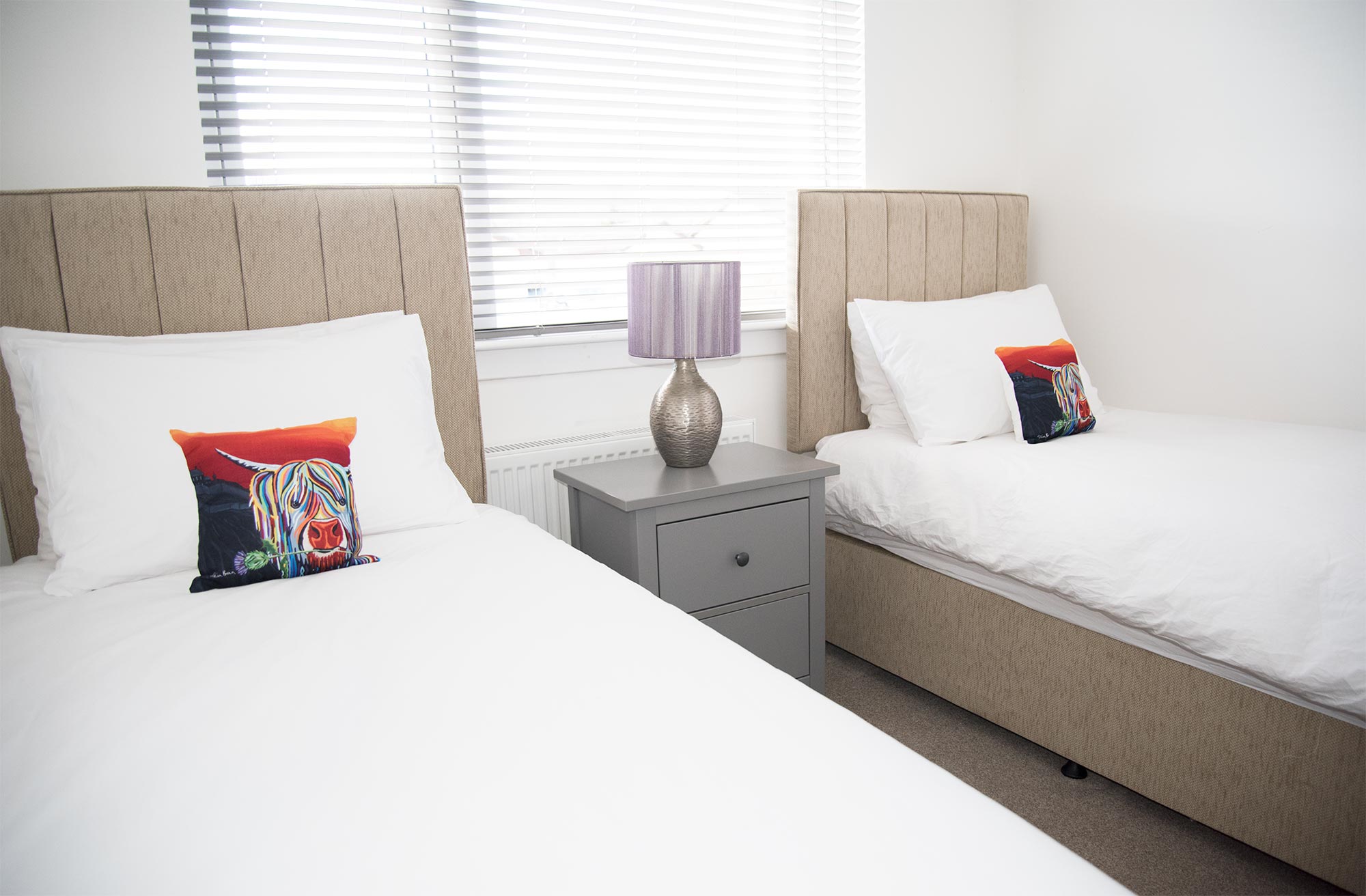 comfortable twin room at our self catering in Portree